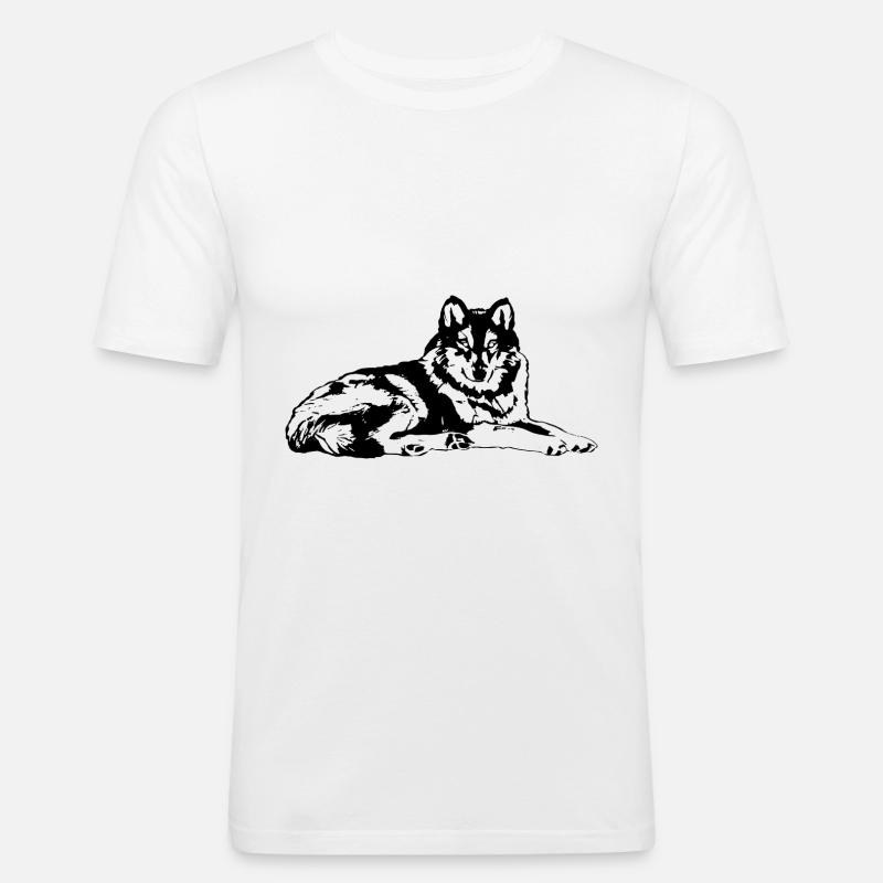 Wolf - Männer Slim Fit T-Shirt - Weiß