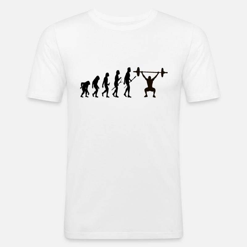 Bodybuilding Evolution - Männer Slim Fit T-Shirt - Weiß