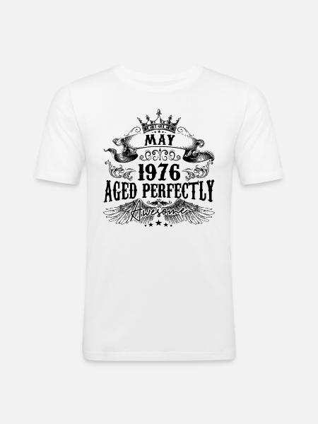 1976| May Aged Perfectly 1976 verjaardagscadeau - Mannen slim fit T-shirt - wit