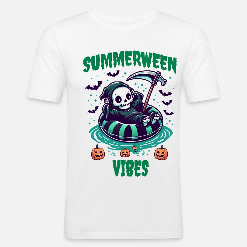 Summerween Vibes mit Sensenmann - Männer Slim Fit T-Shirt - Weiß
