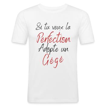 Si tu veux la perfection adopte u gégé - T-shirt près du corps Homme - blanc - Devant - Nik (191cm)