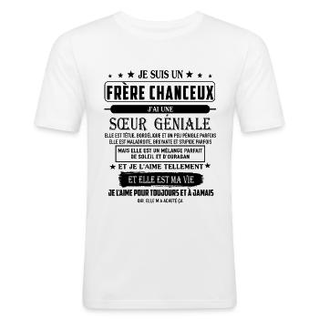 je suis un frère chanceux j'ai une sœur géniale - T-shirt près du corps Homme - blanc - Devant - Nik (191cm)