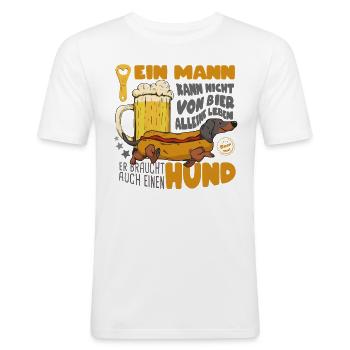 Bier-Dackel - Männer Slim Fit T-Shirt - Weiß - Vorne - Nik (191cm)