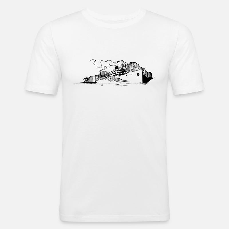 Fahrendes Dampfschiff schwarzweiß Geschenkidee - Männer Slim Fit T-Shirt - Weiß