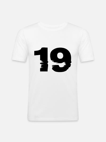 19 Zahl - Männer Slim Fit T-Shirt - Weiß