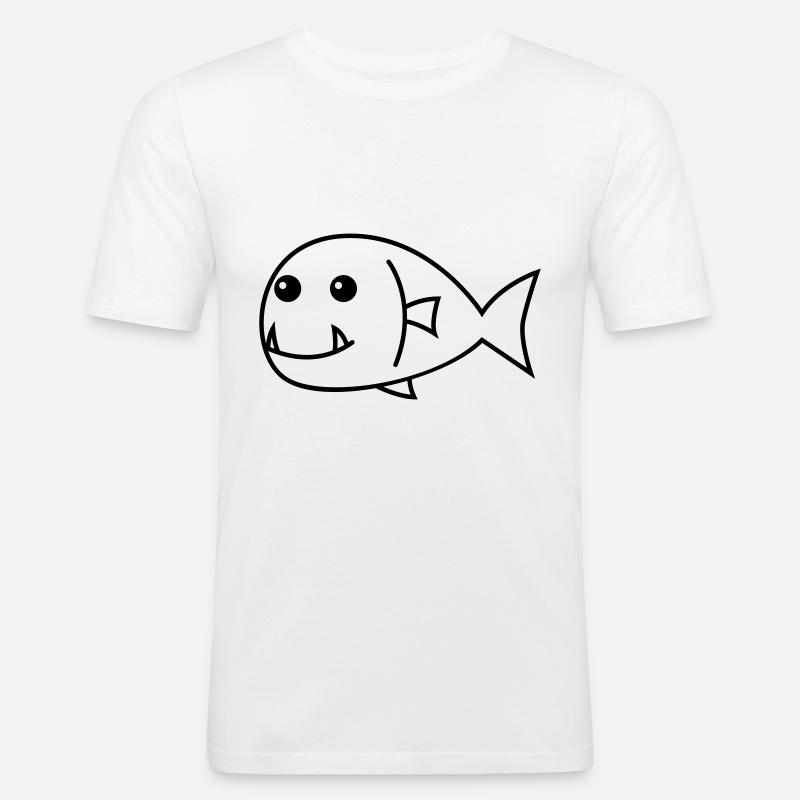 Piranha Comic Tier - Männer Slim Fit T-Shirt - Weiß