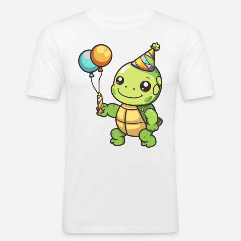 Turtle Birthday Comic - Men's Slim Fit T-Shirt - white