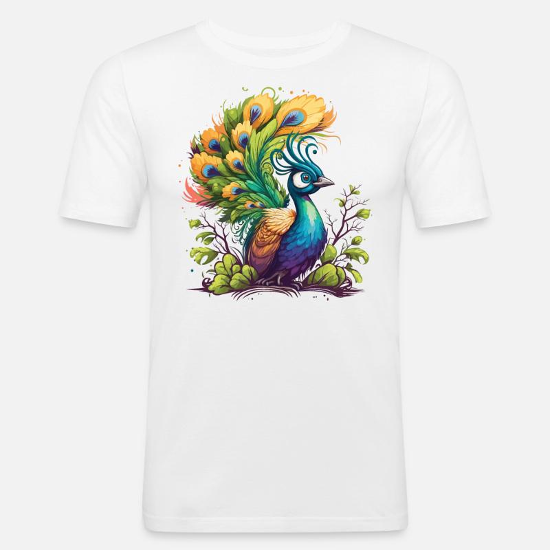 Stolzer Pfau - Männer Slim Fit T-Shirt - Weiß