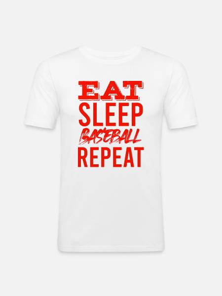 eat sleep baseball repeat - Men's Slim Fit T-Shirt - white