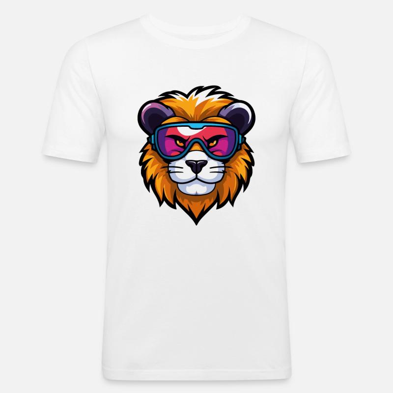 Löwe Ski Brille Comic - Männer Slim Fit T-Shirt - Weiß