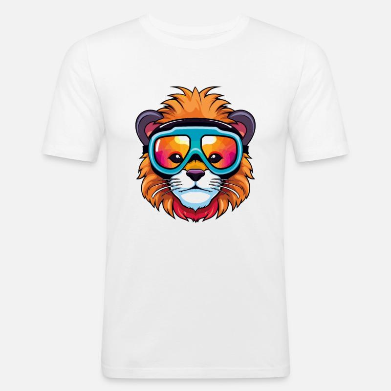 Ski Löwe Snowboarder Comic - Männer Slim Fit T-Shirt - Weiß