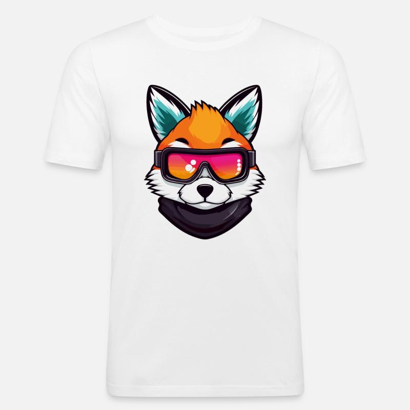 Fuchs Ski Brille Comic - Männer Slim Fit T-Shirt - Weiß