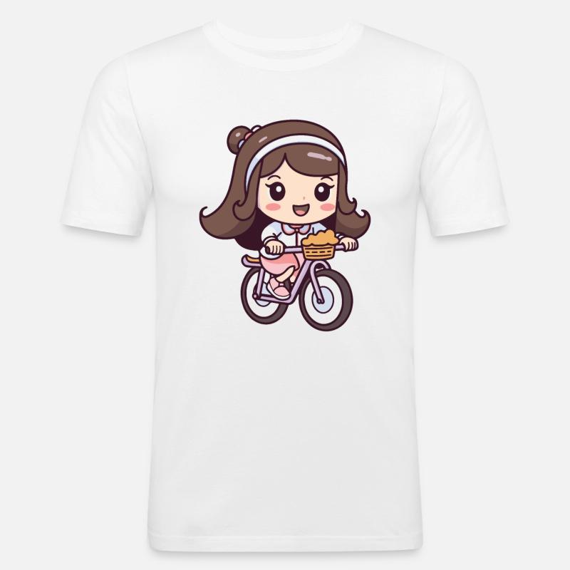 Fahrrad Mädchen Comic - Männer Slim Fit T-Shirt - Weiß