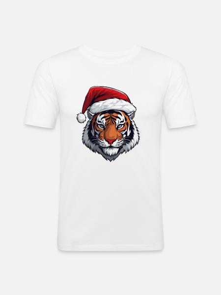 Tiger Head Christmas Portrait - Men's Slim Fit T-Shirt - white