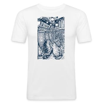 Katzen Arcade Gaming Japanese - Männer Slim Fit T-Shirt - Weiß - Vorne - Nik (191cm)