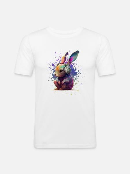 Bunter Hase mit Kopfhörern - Männer Slim Fit T-Shirt - Weiß