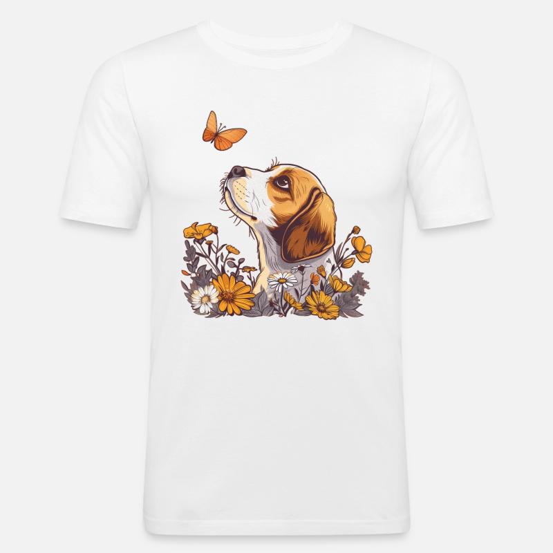 Beagle avec papillon - T-shirt près du corps Homme - blanc