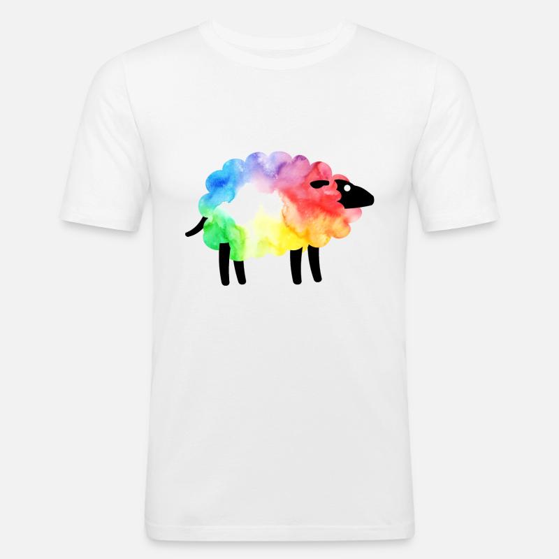 Regenbogen-Schaf - Männer Slim Fit T-Shirt - Weiß