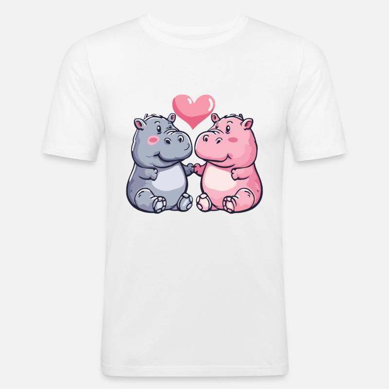 Nilpferd Comic Tier Paar Liebe - Männer Slim Fit T-Shirt - Weiß