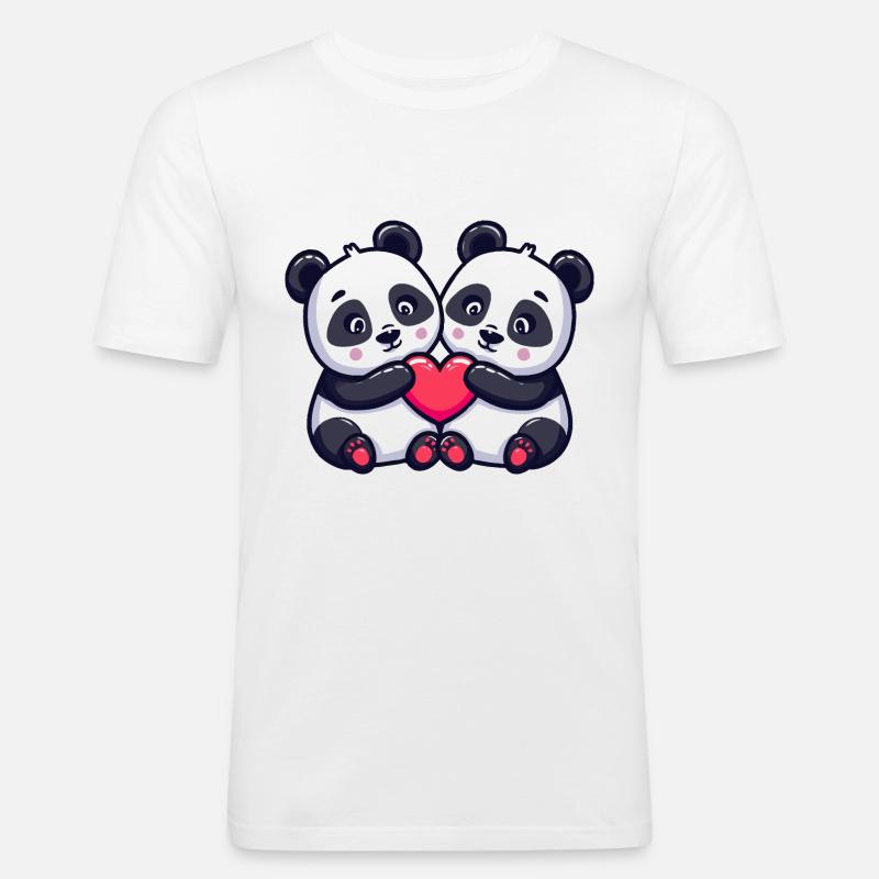 Panda Comic Paar Liebe - Männer Slim Fit T-Shirt - Weiß