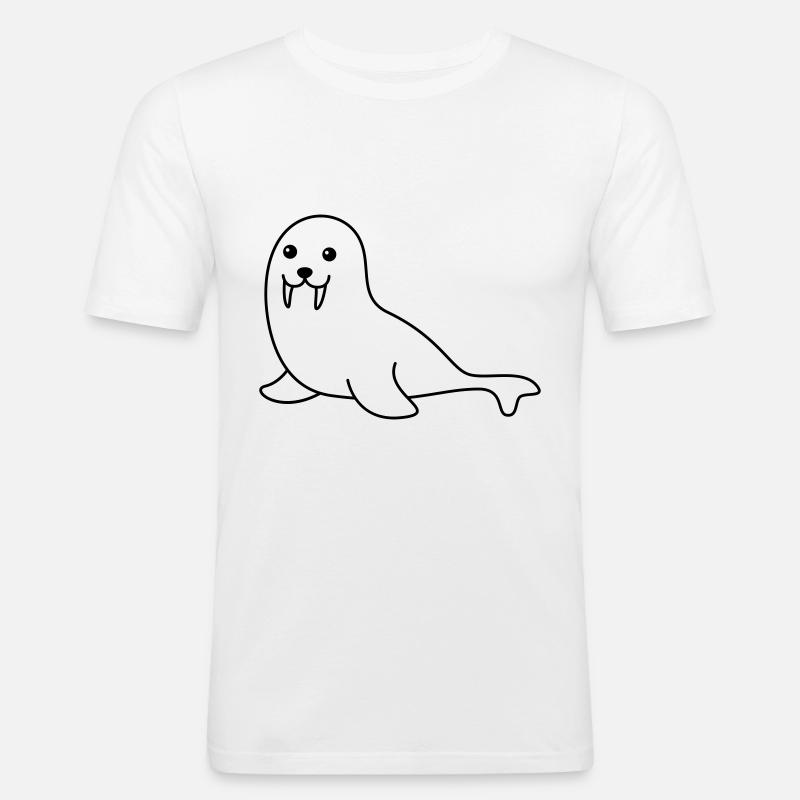 Robbe Tier Comic - Männer Slim Fit T-Shirt - Weiß