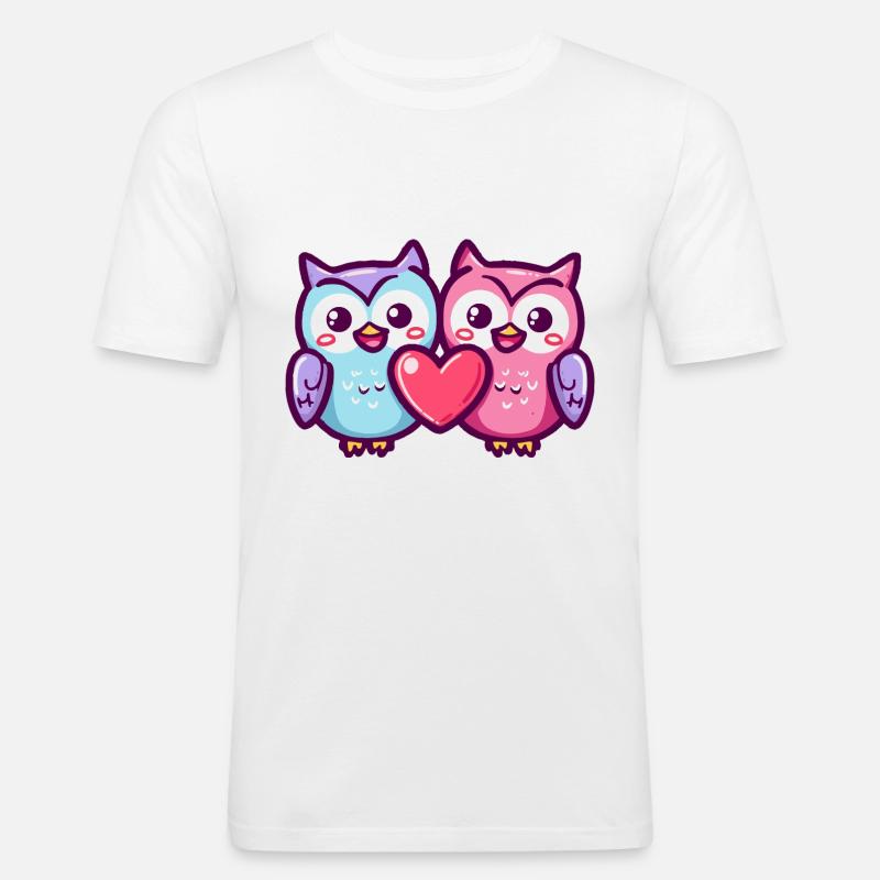 Eule Comic Paar Liebe - Männer Slim Fit T-Shirt - Weiß