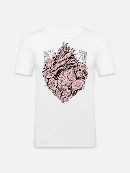 Drache im Schild - Männer Slim Fit T-Shirt - Weiß