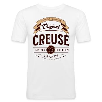 Vintage Creuse Département France - T-shirt près du corps Homme - blanc - Devant - Nik (191cm)