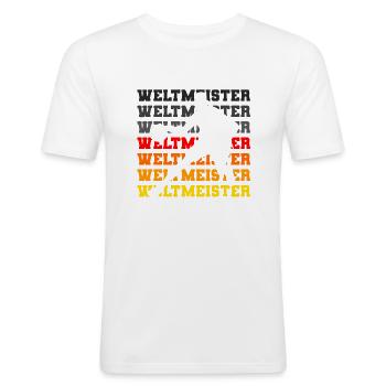 Deutschland Basketball Weltmeister 2023 Fan Shirt - Männer Slim Fit T-Shirt - Weiß - Vorne - Nik (191cm)