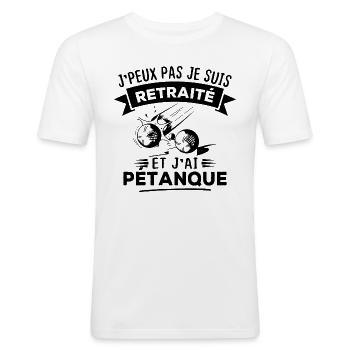 J'peux pas je suis retraité et j'ai pétanque - T-shirt près du corps Homme - blanc - Devant - Nik (191cm)