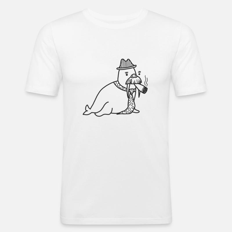 Walrus mit Schnurrbart - Männer Slim Fit T-Shirt - Weiß