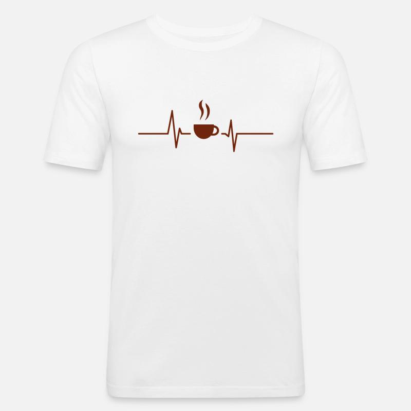 Kaffee - Herzschlag Herzfrequenz - Männer Slim Fit T-Shirt - Weiß