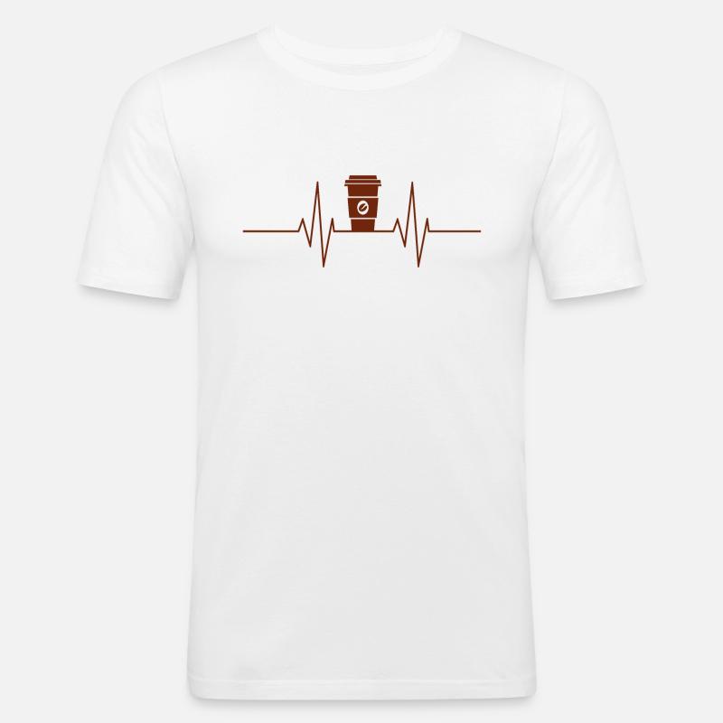 Kaffee - Herzschlag Herzfrequenz - Männer Slim Fit T-Shirt - Weiß
