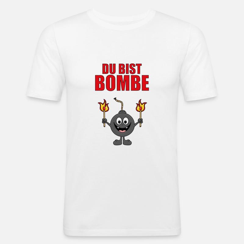 BOMBE - DU BIST BOMBE - Männer Slim Fit T-Shirt - Weiß