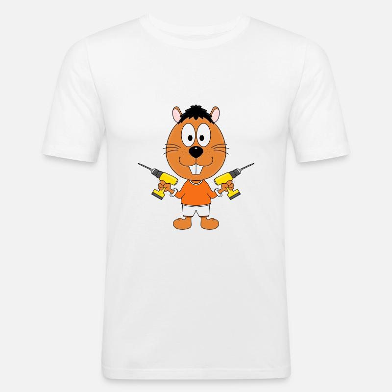 BIBER - HANDWERKER - HEIMWERKER - BOHRER - TIER - Männer Slim Fit T-Shirt - Weiß