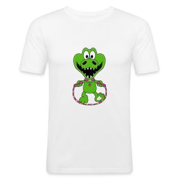 KROKODIL - SEILSPRINGEN - TIER - SPRINGSEIL - Männer Slim Fit T-Shirt - Weiß - Vorne - Nik (191cm)