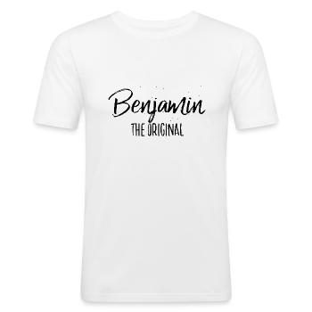 Benjamin - Männer Slim Fit T-Shirt - Weiß - Vorne - Nik (191cm)