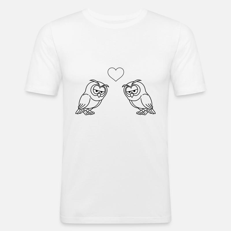 Eule Comic Paar Liebe - Männer Slim Fit T-Shirt - Weiß