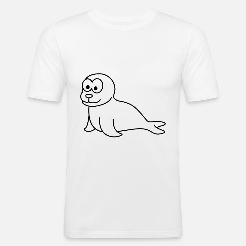 Robbe Tier Comic - Männer Slim Fit T-Shirt - Weiß