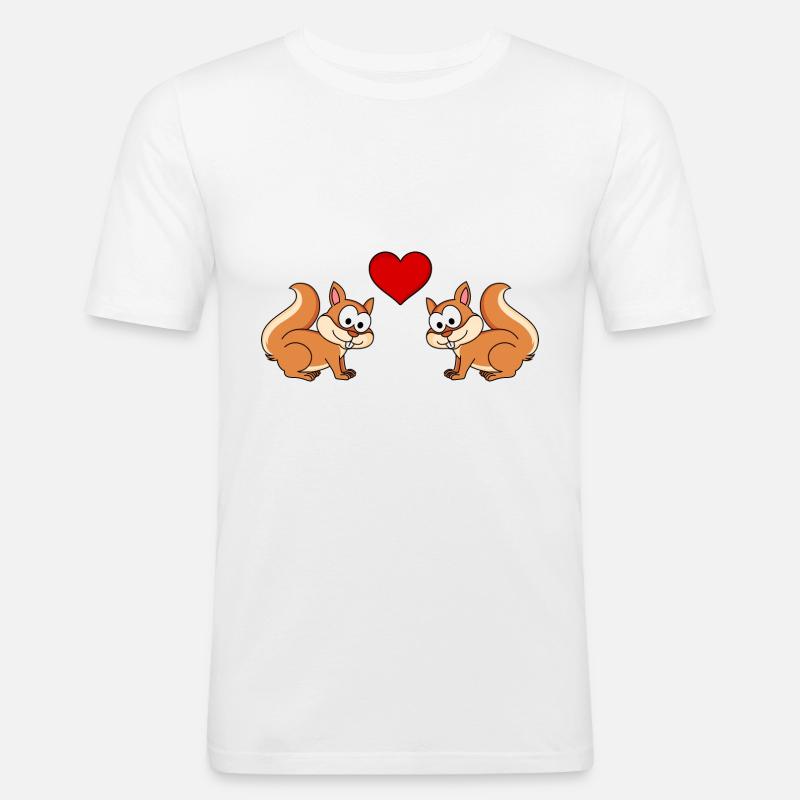 Eichhörnchen Comic Paar Liebe - Männer Slim Fit T-Shirt - Weiß