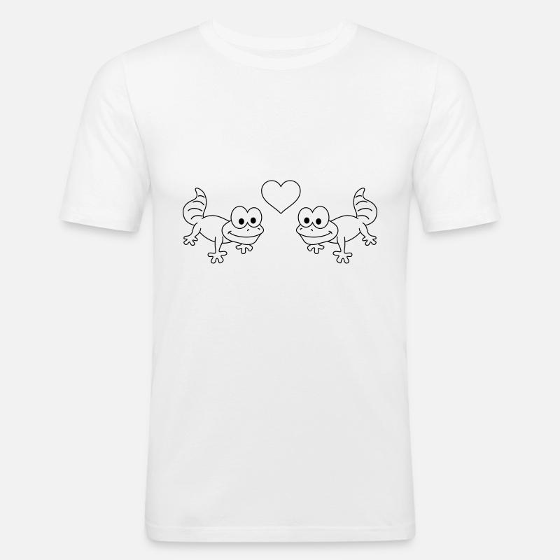 Gecko Comic Paar liebe - Männer Slim Fit T-Shirt - Weiß