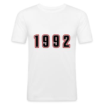 1992 Jahr Zahl - Männer Slim Fit T-Shirt - Weiß - Vorne - Nik (191cm)