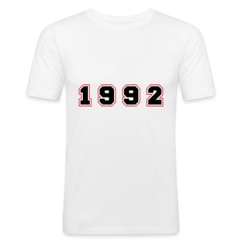 1992 Jahr Zahl - Männer Slim Fit T-Shirt - Weiß - Vorne - Nik (191cm)