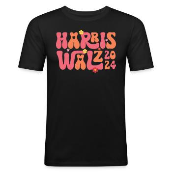 Kamala Harris Walz Waltz 2024 Rétro - T-shirt près du corps Homme - noir - Devant - Nik (191cm)