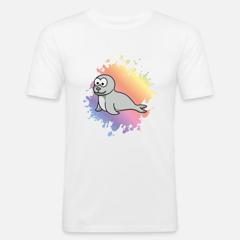 Robbe Tier Comic - Männer Slim Fit T-Shirt - Weiß