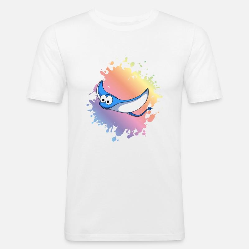Rochen Comic Tier - Männer Slim Fit T-Shirt - Weiß