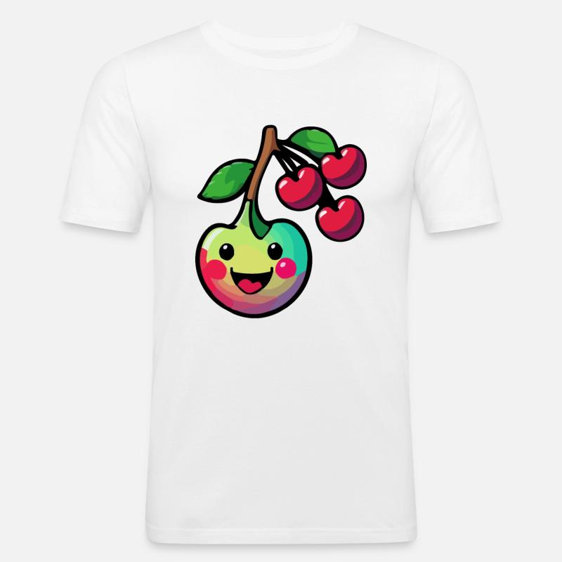 Kirsche Comic - Männer Slim Fit T-Shirt - Weiß