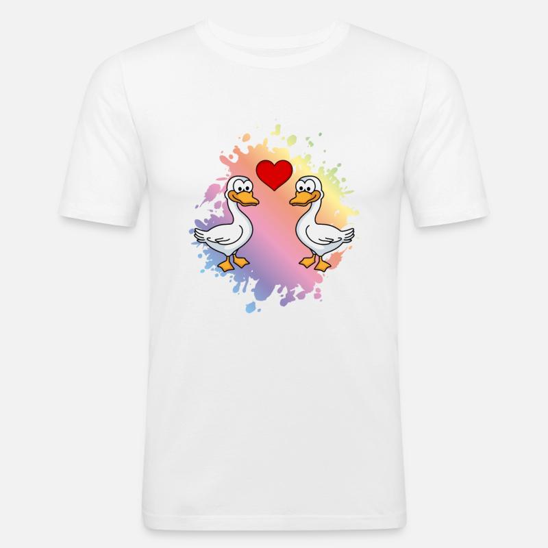 Gans Comic Paar Liebe - Männer Slim Fit T-Shirt - Weiß
