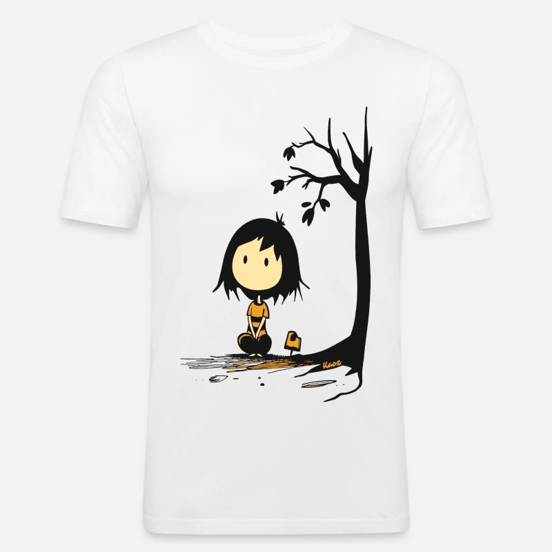 Wunderliches Mädchen unter sternenlosem Baum - Männer Slim Fit T-Shirt - Weiß