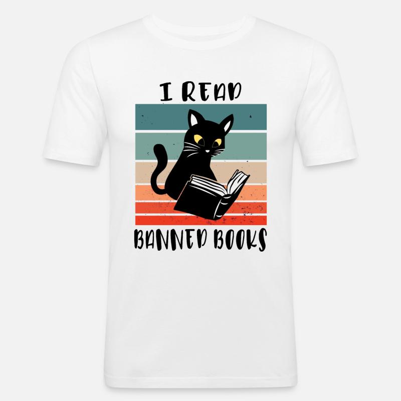 Ich lese verbotene Bücher Katze - Männer Slim Fit T-Shirt - Weiß